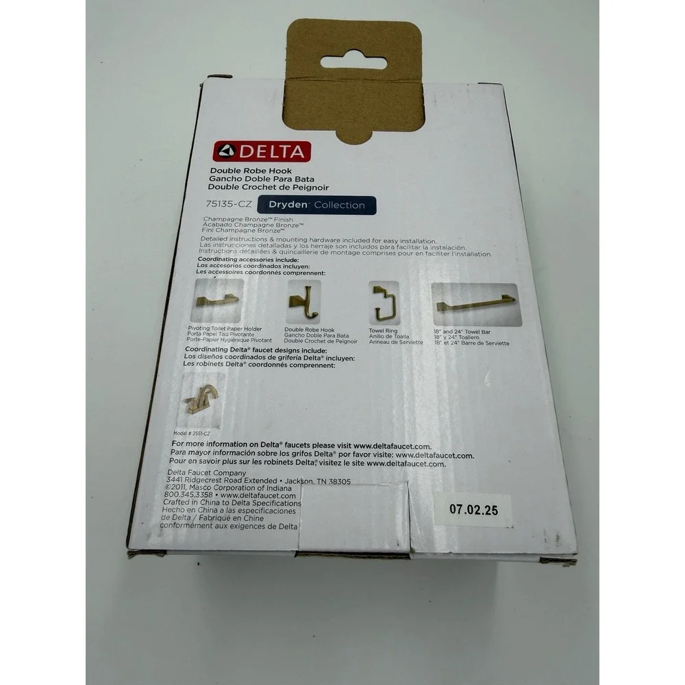 Delta 75135-CZ Dryden Double Robe Hook Champagne Bronze Bathroom